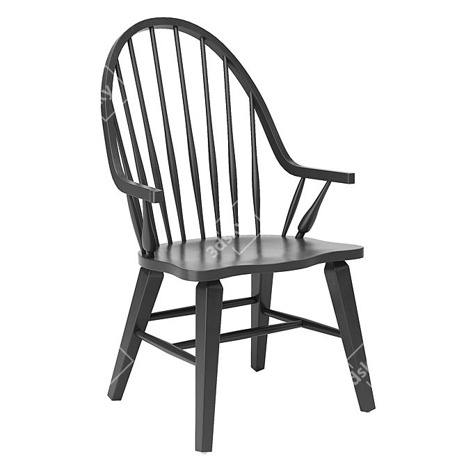 Vintage Black Windsor Armchair 3D model image 1