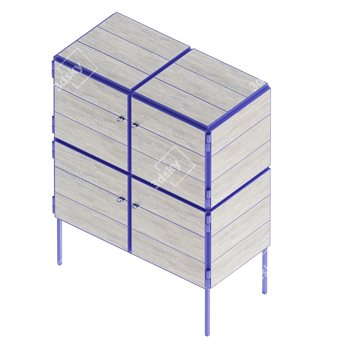 Steel Frame NewspaperWood Cabinet 3D model image 14