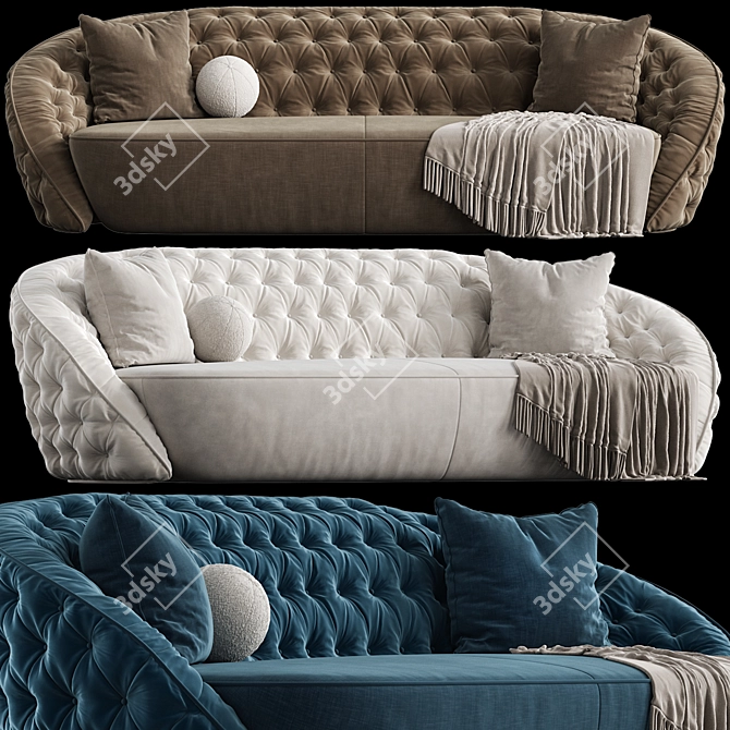 Luxury Round Blue Velvet Sofa 3D model image 3