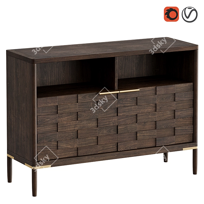 Vintage Oak Low Shelves 3D model image 5