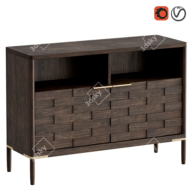 Vintage Oak Low Shelves 3D model image 6