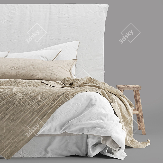 Luxury Linen Bed with Bedhead 3D model image 5