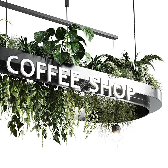 Modern Cafe Counter Plant Decor 3D model image 4
