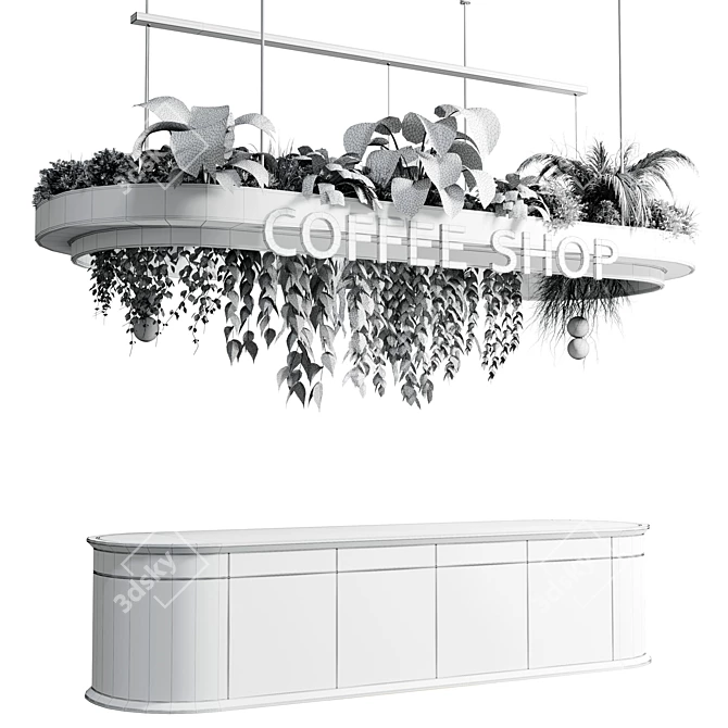 Modern Cafe Counter Plant Decor 3D model image 5
