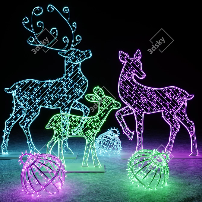 Wire Reindeer Garland Set 3D model image 1