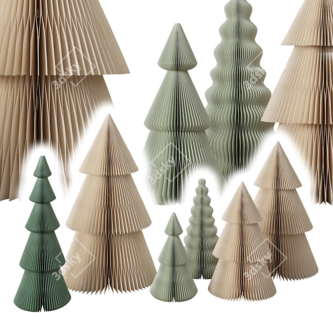 Paper Christmas Tree Set 3D model image 1