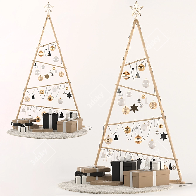 Wooden Christmas Tree 3D Model 3D model image 1