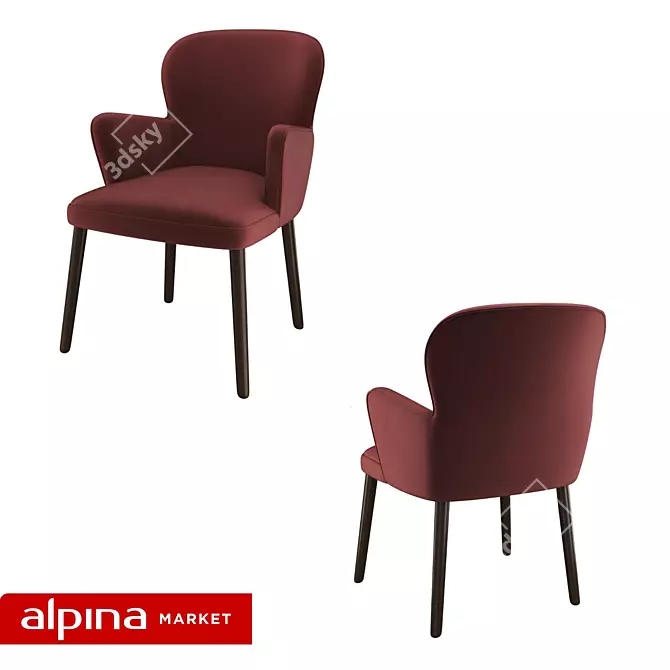 Modern Wood Accent Chair 3D model image 2