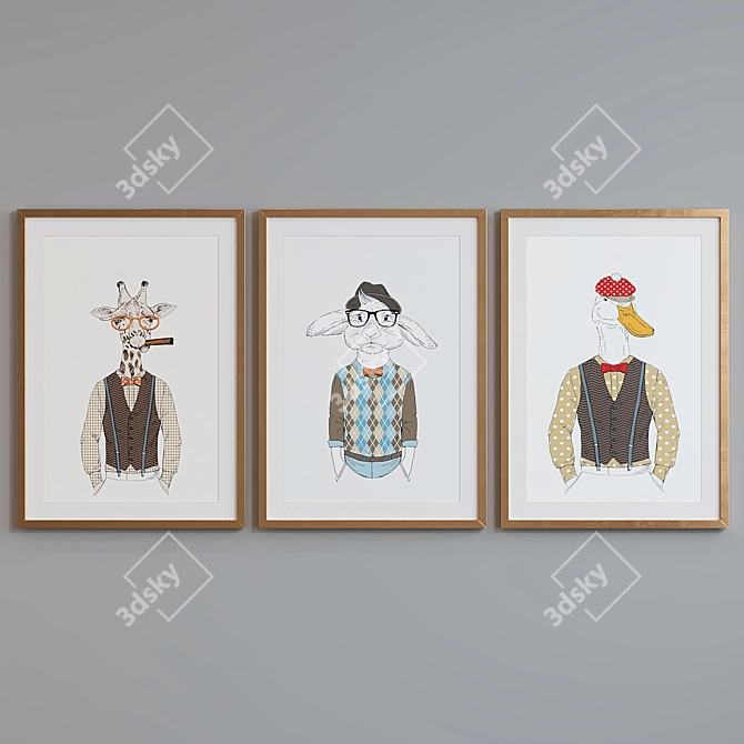 Animal Portrait Photo Frame Set 3D model image 4