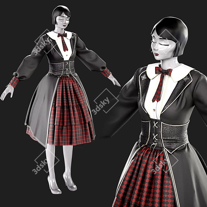 Gothic Dress 3D Model Max-FBX 3D model image 2