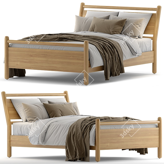 Solano Solid Wood Queen Bed 3D model image 1