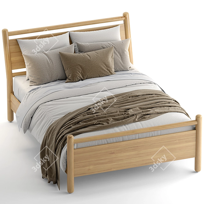 Solano Solid Wood Queen Bed 3D model image 4