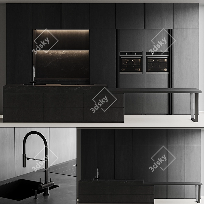 Modern Island Kitchen Set 3D model image 1