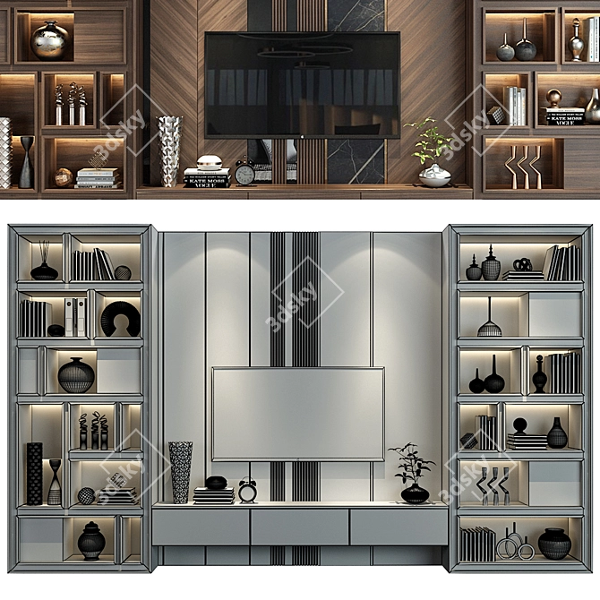 Modern TV Wall Shelf Decor 3D model image 2