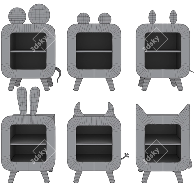 Adorable Animal-themed Kids Nightstands 3D model image 5