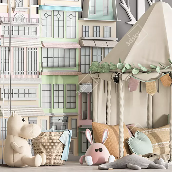 Kids Dream Bed with Pillows 3D model image 2