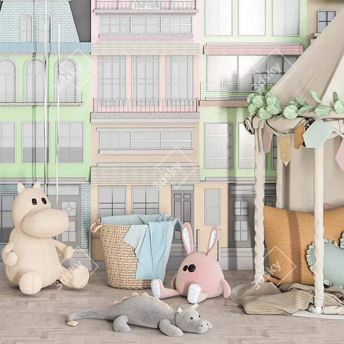 Kids Dream Bed with Pillows 3D model image 3