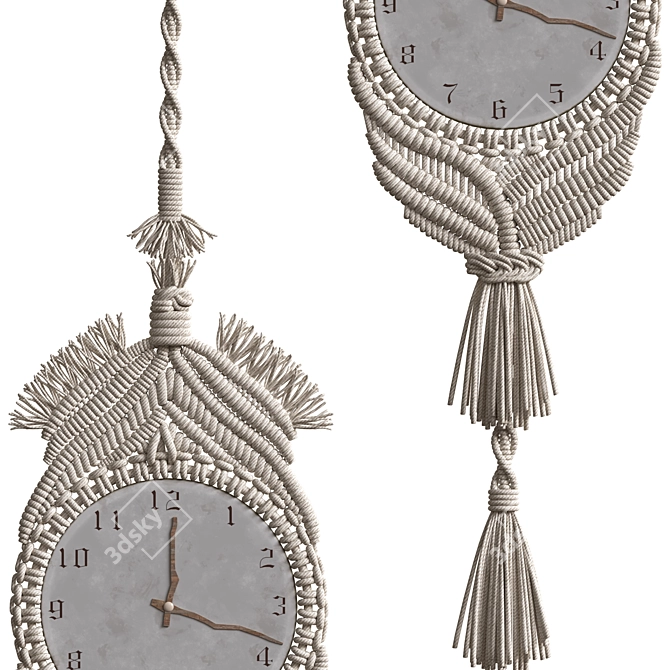 Handcrafted Boho Macrame Wall Clock 3D model image 2