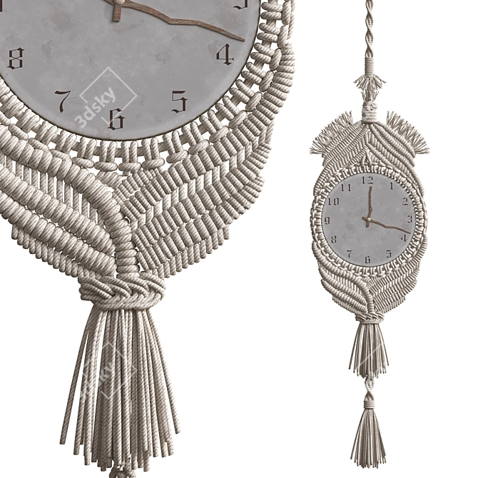 Handcrafted Boho Macrame Wall Clock 3D model image 3