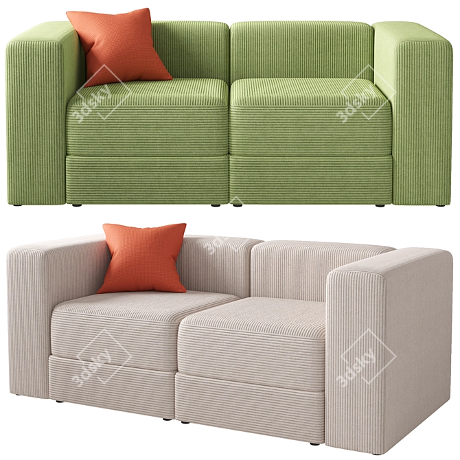 Modular 2-Seater Sofa Set, Ikea, Three Colors 3D model image 1