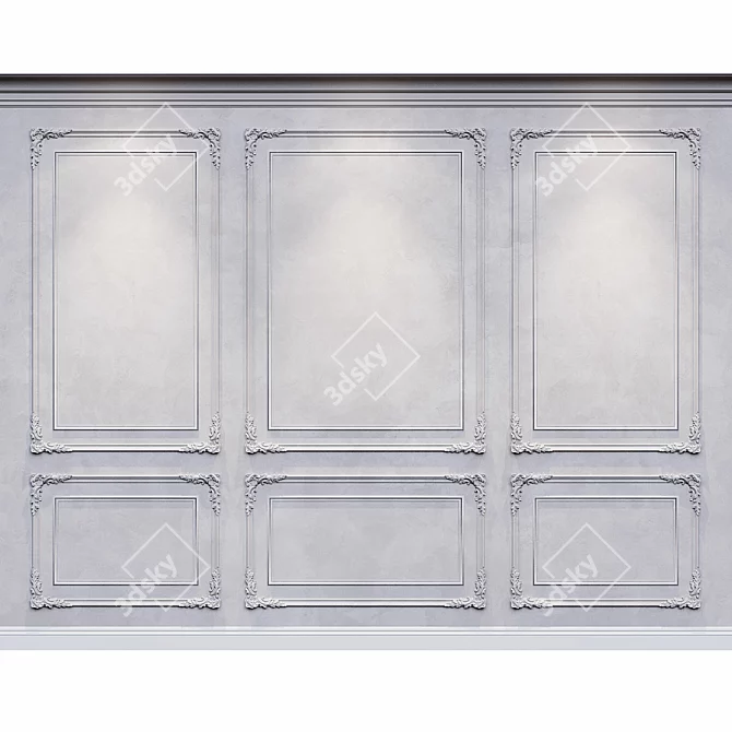 Elegant Black & White Wall Moulding 3D model image 2