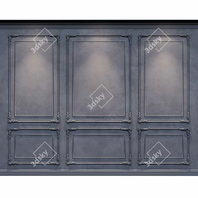 Elegant Black & White Wall Moulding 3D model image 4