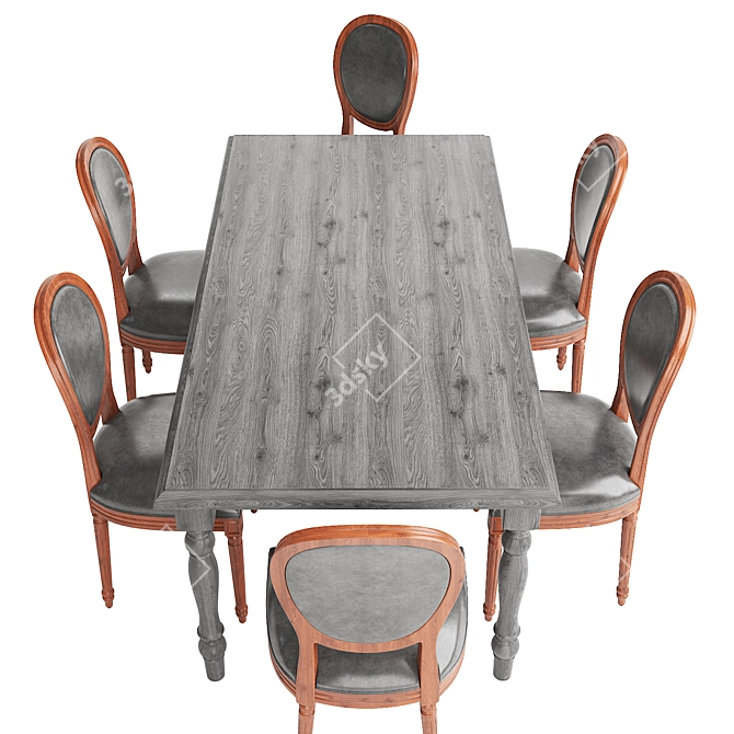 Rustic Elm Farmhouse Dining Set 3D model image 2