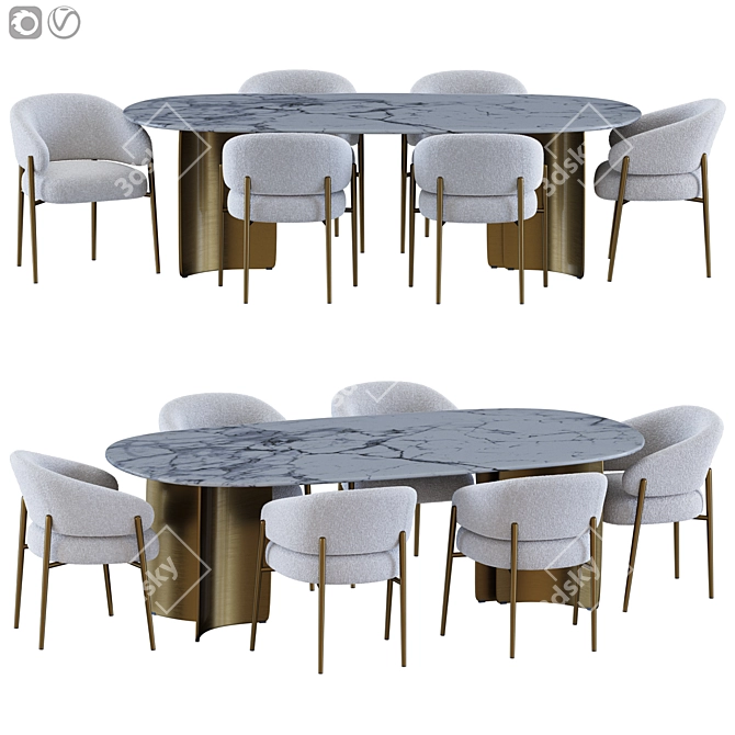 Elegant Linda Chair & Wave Table 3D model image 1