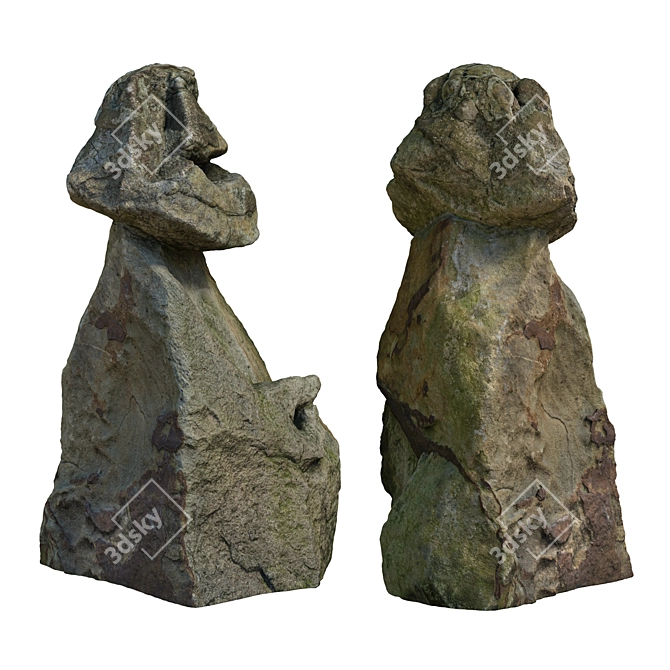 Aged Stone Sculpture for Landscaping 3D model image 2