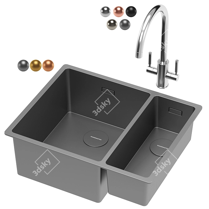 Sleek Stainless Steel Kitchen Sink 3D model image 2