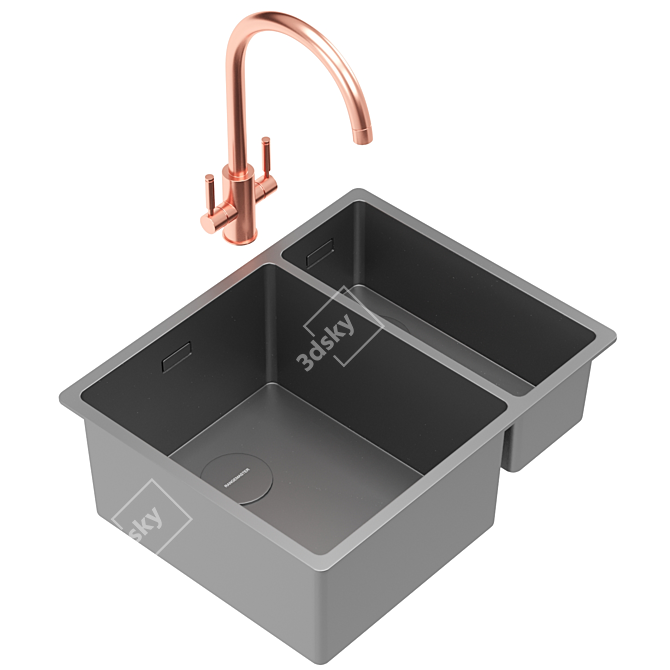 Sleek Stainless Steel Kitchen Sink 3D model image 5