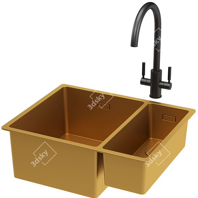 Sleek Stainless Steel Kitchen Sink 3D model image 6