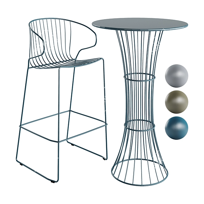 BOLONIA Steel Stool&Table Set 3D model image 1