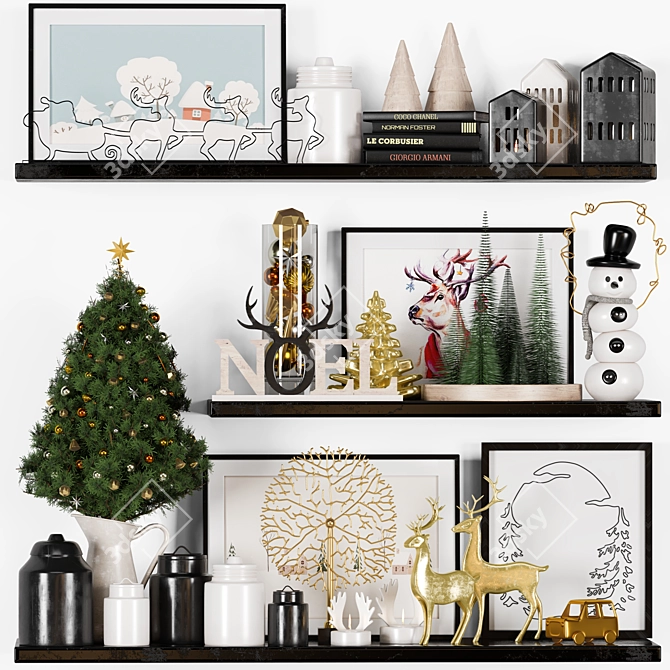 Festive Christmas Decor Set in 3D 3D model image 1
