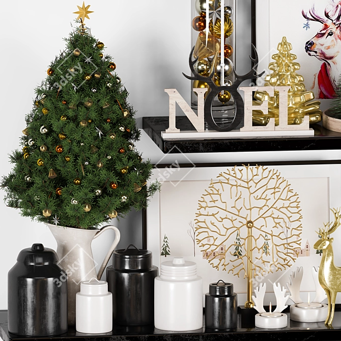 Festive Christmas Decor Set in 3D 3D model image 2
