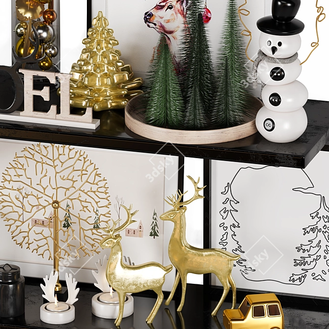 Festive Christmas Decor Set in 3D 3D model image 3