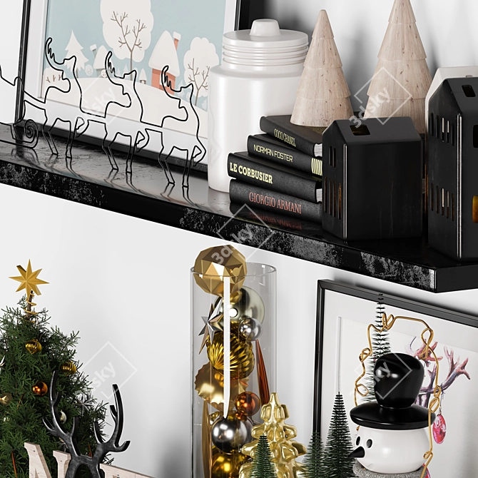 Festive Christmas Decor Set in 3D 3D model image 4