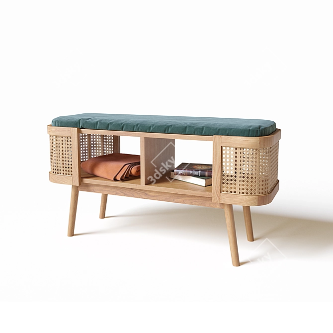 Woven Bench with Shelf 3D model image 4