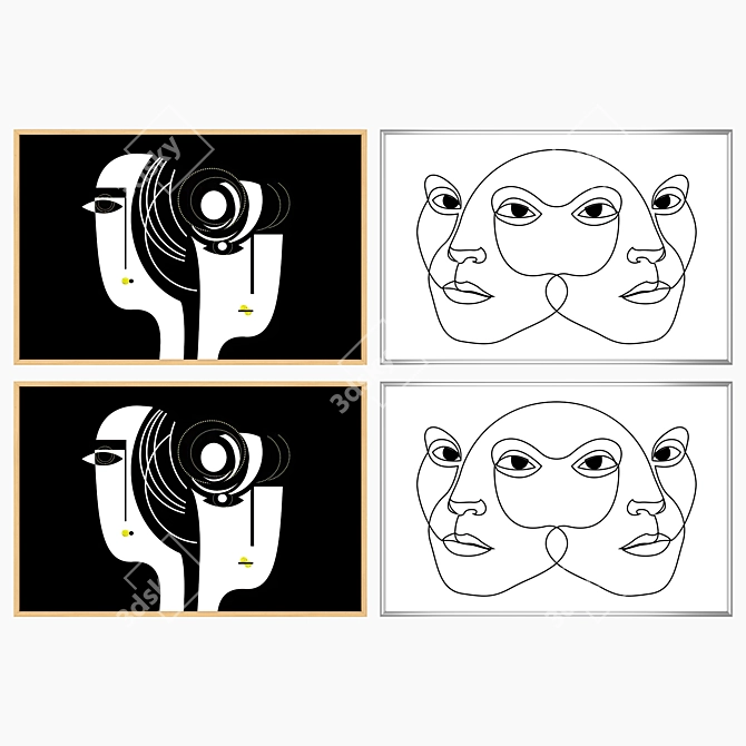Art Set with Varied Frames 3D model image 3