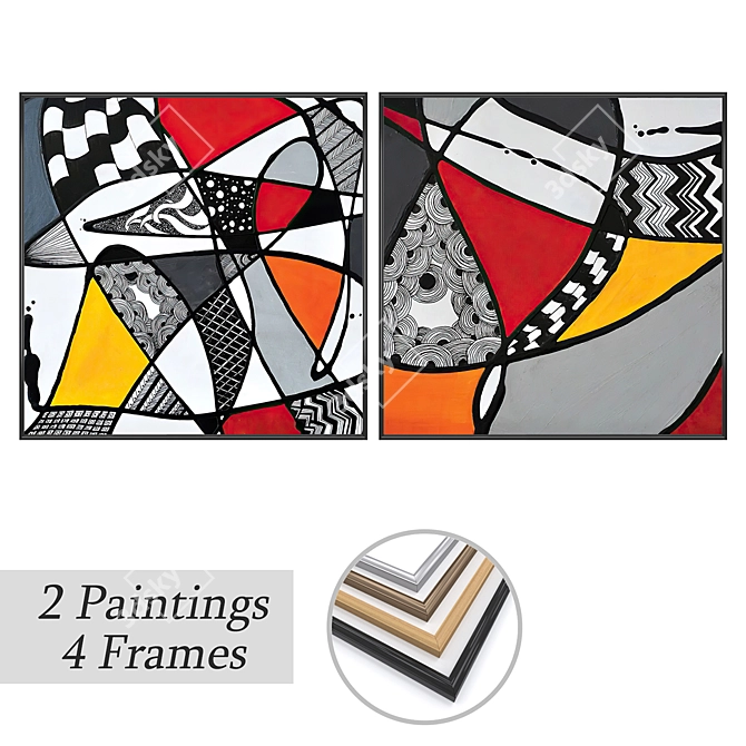 Wall Art Set with Frames 3D model image 1