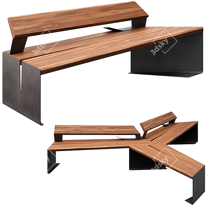 Modern Wooden Outdoor Bench 3D model image 2