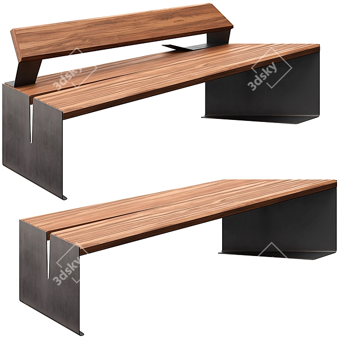 Modern Wooden Outdoor Bench 3D model image 3