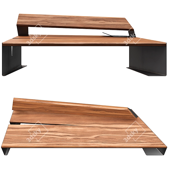 Modern Wooden Outdoor Bench 3D model image 4