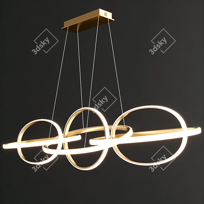 Elegant LED Linear Chandelier Brushed Gold 3D model image 2