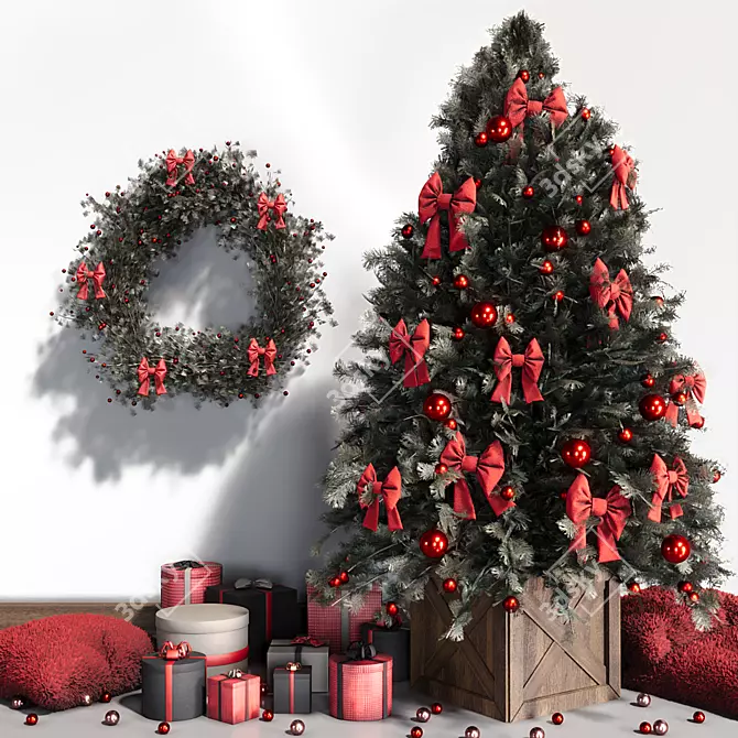 Festive Christmas Tree Decor Set 3D model image 5