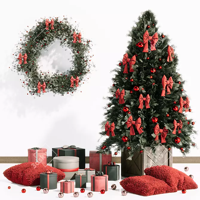 Festive Christmas Tree Decor Set 3D model image 10