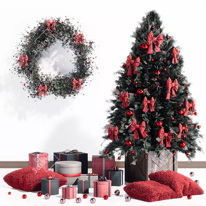 Festive Christmas Tree Decor Set 3D model image 11