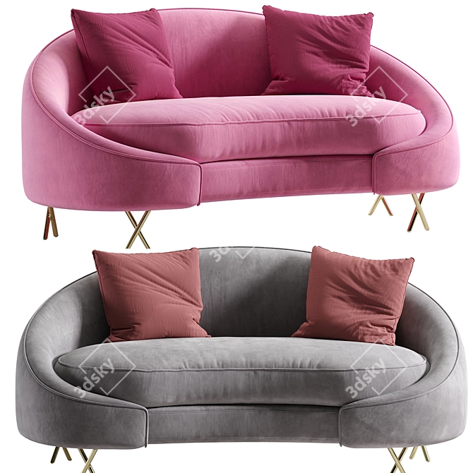 Modern Velvet Loveseat Lula - 3D Model 3D model image 2