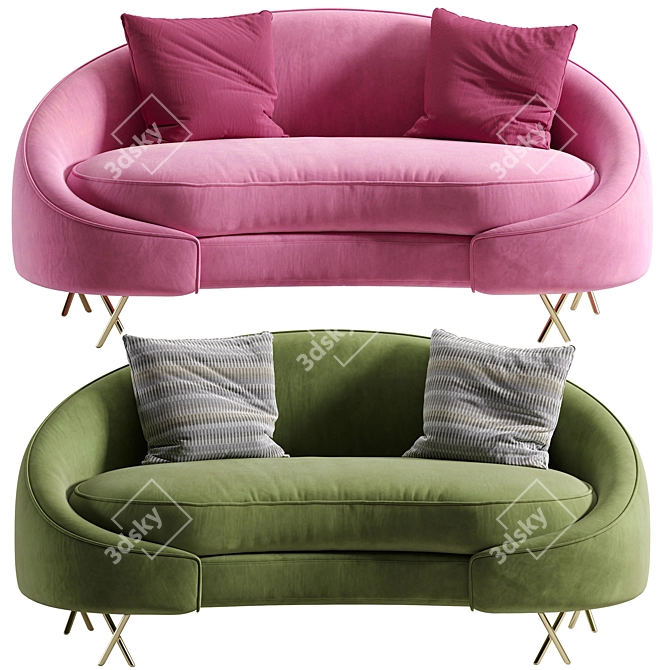 Modern Velvet Loveseat Lula - 3D Model 3D model image 4