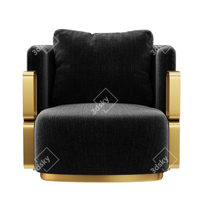 Boho Fabric Armchair with Brass Base 3D model image 2